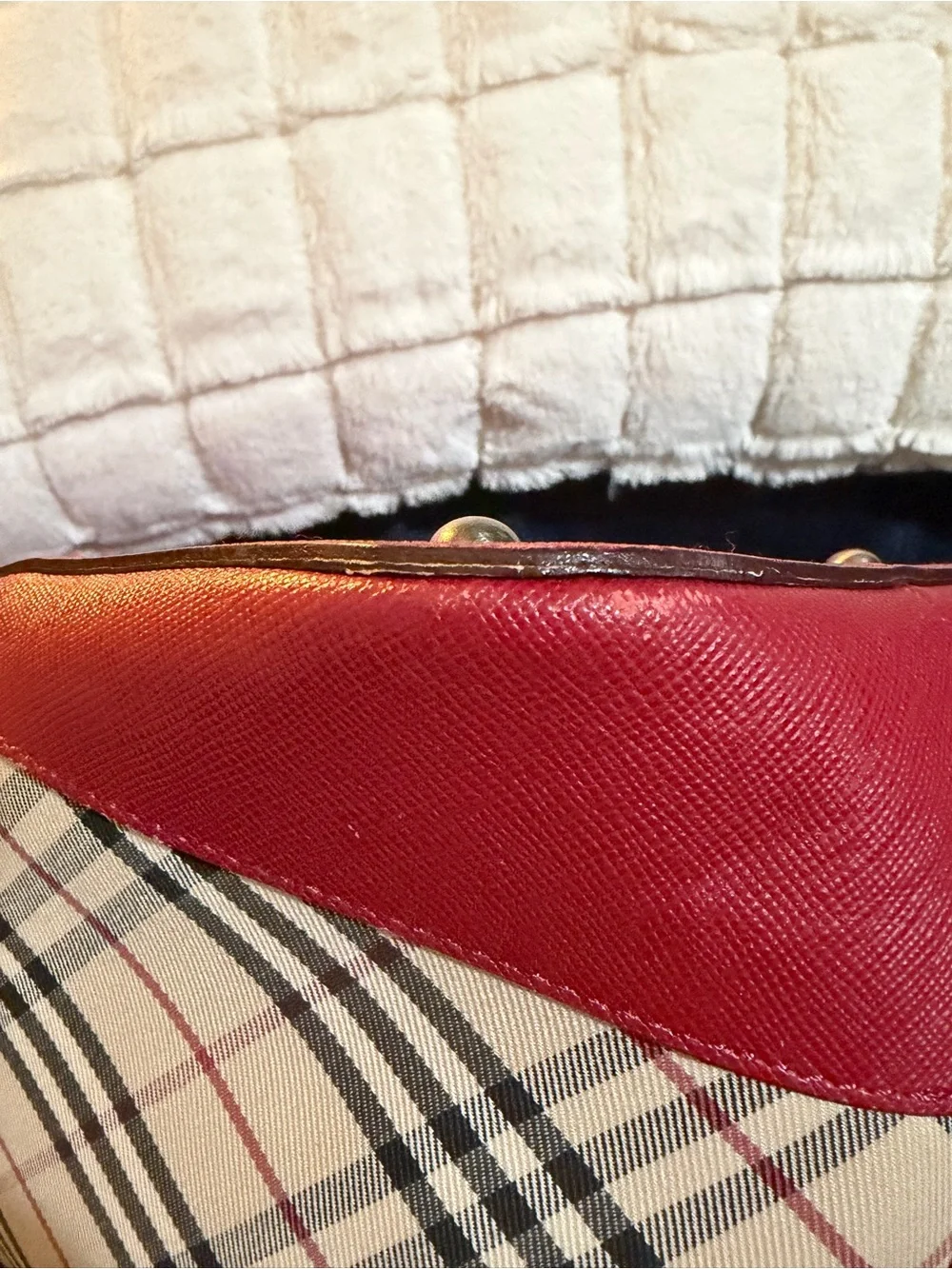 Burberry Nova Check Red Leather Turn-Lock Satchel Bag Vintage